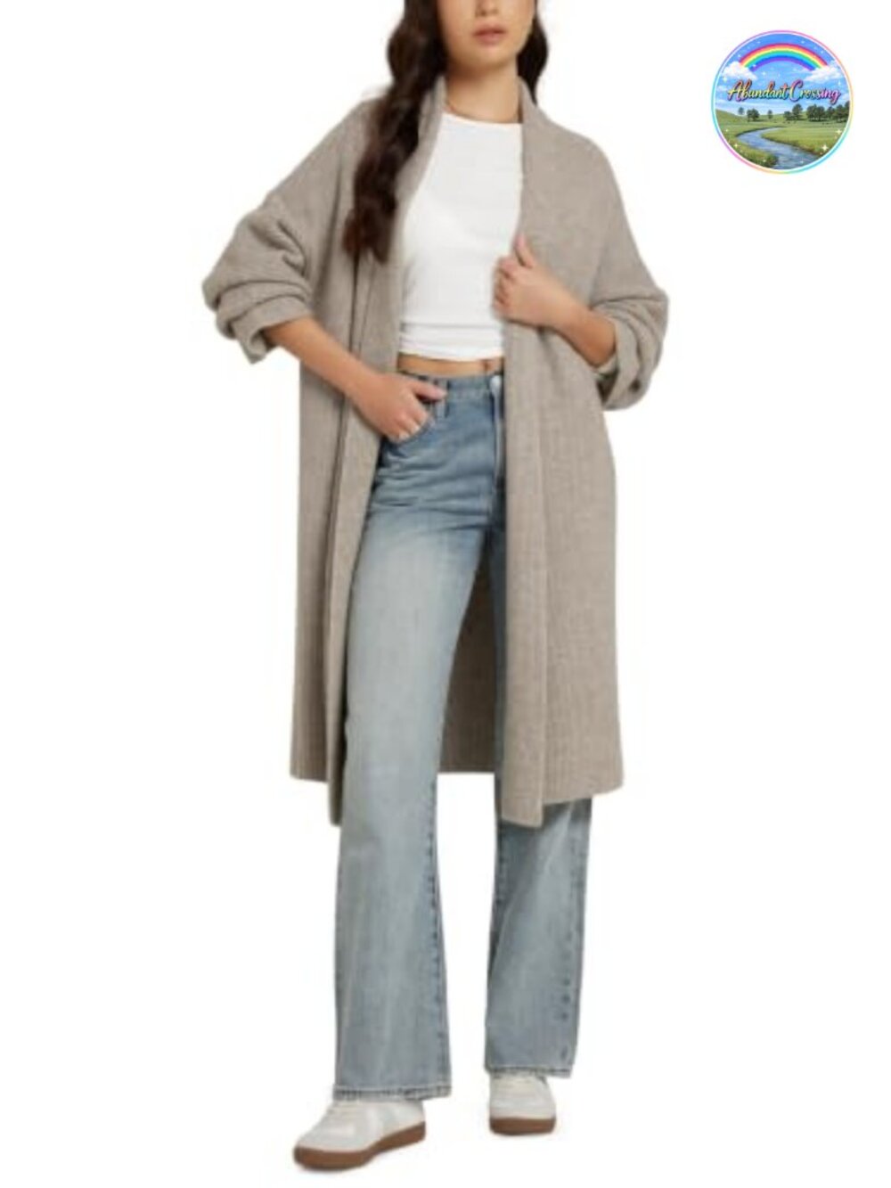 Longer Length Open Front Drape Coatigan Knit Cardigan Sweater Warm Soft